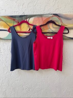 Chico's Scoop Neck Microfiber Tank Top Set - Hot Pink & Dusty Blue